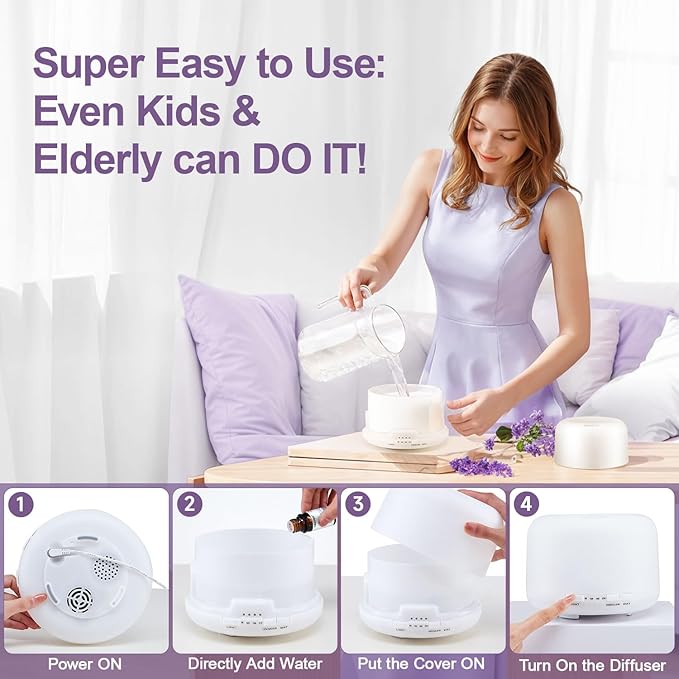 Diffusers for Essential Oils Large Room 500ML+8 Colors Aromatherapy Diffuser with Remote,3 in 1 Ultrasonic Diffuser,Timer and Auto-Off Safety Diffuser,Best Diffusers for Home