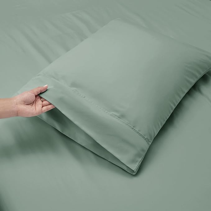 Hearth & Harbor Bed Sheets, Luxury Soft 6 Piece Bed Sheet Set Extra Deep Pocket Fitted Sheets Fits Mattress up to 21", Double Brushed Bedding Sheets & Pillowcases, Cal King, Ice Green