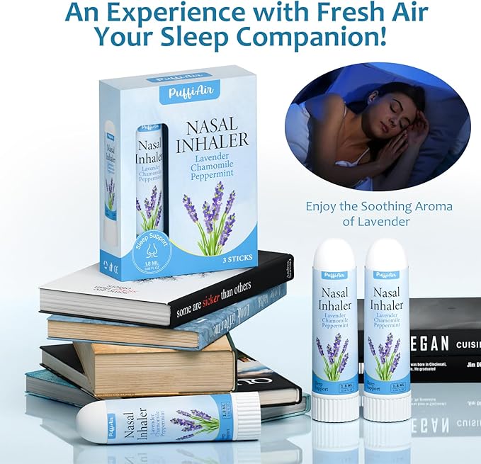 PUFFIAIR Lavender Nasal Sticks (3 Pack) 丨Pure Lavender & Chamomile Extract丨Help Sleep, Promote Calm & Stuffy Noses Support Craving Relief for Smokers