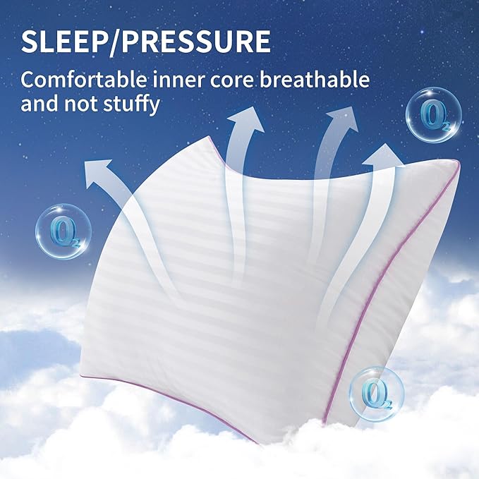 VAINOC Pillows Standard Size Set of 4,Breathable Hotel Collection Bed Pillows for Side Back Stomach Sleepers，Machine Washable Supportive Soft Down Alternative Microfiber Filled