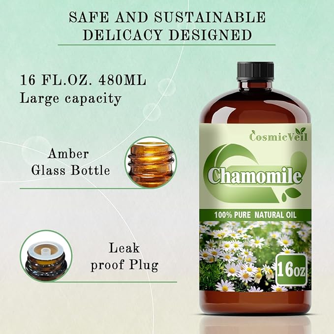 Chamomile Essential Oil Chamomile Oil for Aroma Diffuser,Humidifier,Home Fragrance,Cleaning,Body Care,Massage,Yoga,DIY Candle,DIY Soap CosmicVeil（Chamomile，16 Fl Oz (Pack of 1)）