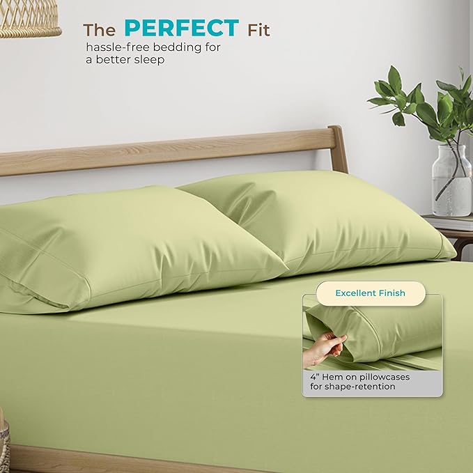 Thread Spread 100% Egyptian Cotton King Size Pillow Cases Set of 2 - Luxury 800 Series Euphoria Collection Pillow Cases King Size (Sage Green), Soft Cooling Breathable Hotel Cotton Pillowcases