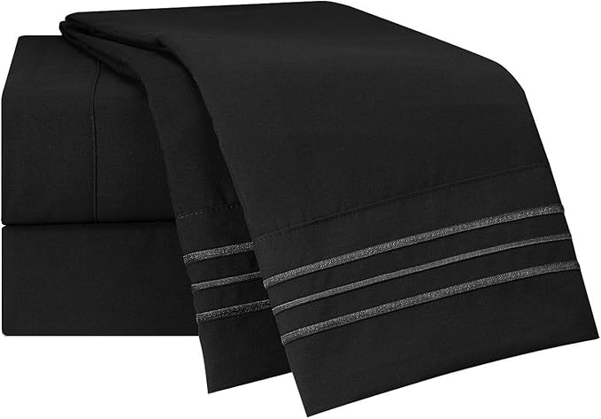 Clara Clark Bed Sheets, Premier 1800 Series 4 Piece Bed Sheet Set, Deep Pocket, Wrinkle, Fade, Stain Resistant, Luxury Soft Bedding Sheets & Pillowcases, Queen, Black