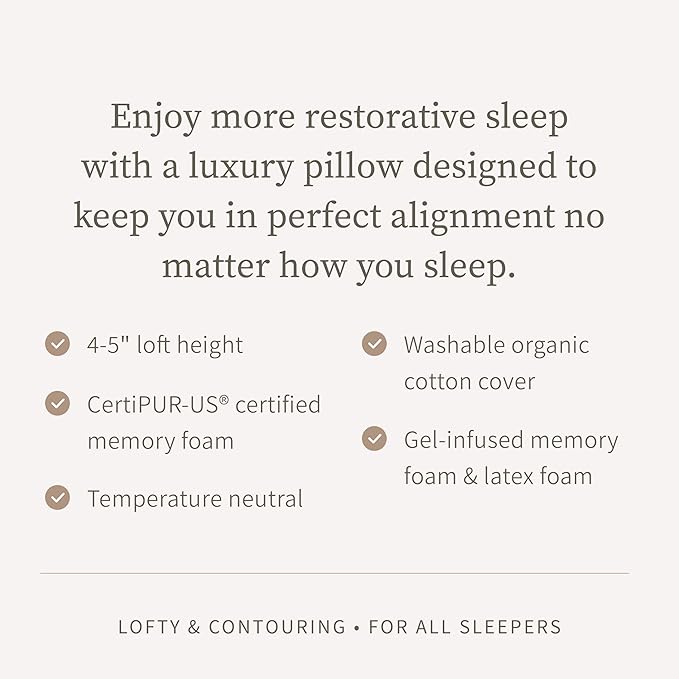 Saatva Cloud Memory Foam Pillow - Gel-Infused Shredded Memory Foam Fill - Standard Loft (4"-5") Contouring Pillow - for Any Sleep Position - 1 Pack, Queen (28"x16")