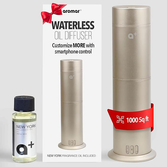 AROMAR Smart Waterless Oil Diffuser - Cold-Air Essential Scent Machine, App-Controlled, Covers 1000 Sq.Ft - Includes 'New York' Scent - Perfect for Home, Office, & Business use - Gold