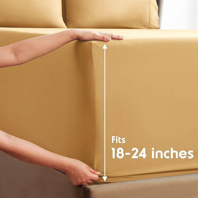 Nestl Extra Deep Cal King Sheet Set - 6 Piece Breathable & Cooling Sheets - Hotel Luxury Bedding Set w/18-24 Inch Deep Pockets - Easy & Secure Fit - Super Soft, Wrinkle Free & Comfy - Camel Gold