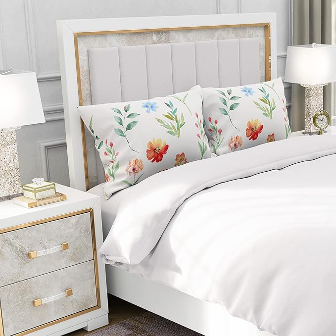 YIYEA Standard Pillow Cases Set of 2, Ultra Soft Double Brushed Microfiber Pillowcases Standard, Floral Bed Pillow Covers, Fade Resistant, Easy Slip-On (20"x26")
