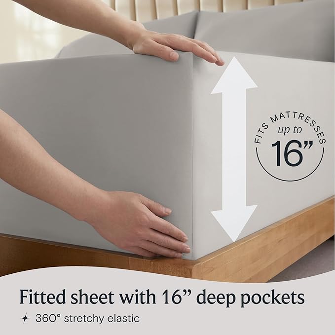 LuxClub 5 PC Split King Sheet Set, Breathable Luxury Bed Sheets, Deep Pockets 18" Eco Friendly Wrinkle Free Cooling Sheets Machine Washable Hotel Bedding Silky Soft - Light Taupe Split King