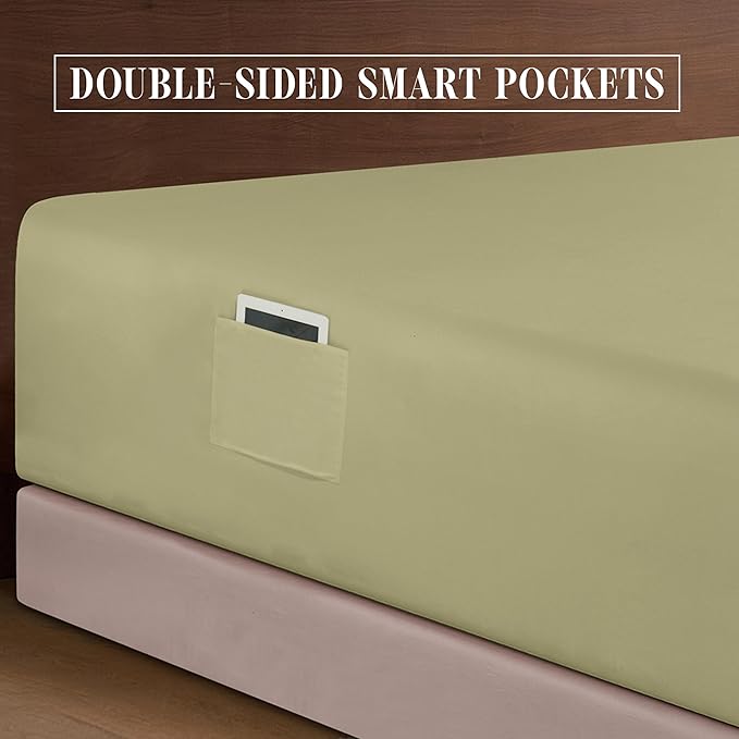 Elegant Comfort Luxury 1500 Premium Hotel Quality Microfiber 4-Piece Sheet Set - Soft, All Around Elastic 18-24 Inches Deep Fitted Sheet - Extra Deep Pocket Sheets, Twin/Twin XL, Sage/Green