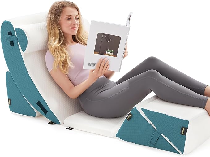 6PCS Orthopedic Bed Wedge Pillow Set for Sleeping - Adjustable Post Surgery Pillow Set for Back Neck Leg Support - Wedge Pillow for After Surgery Snoring & Acid Reflux (White Blue)