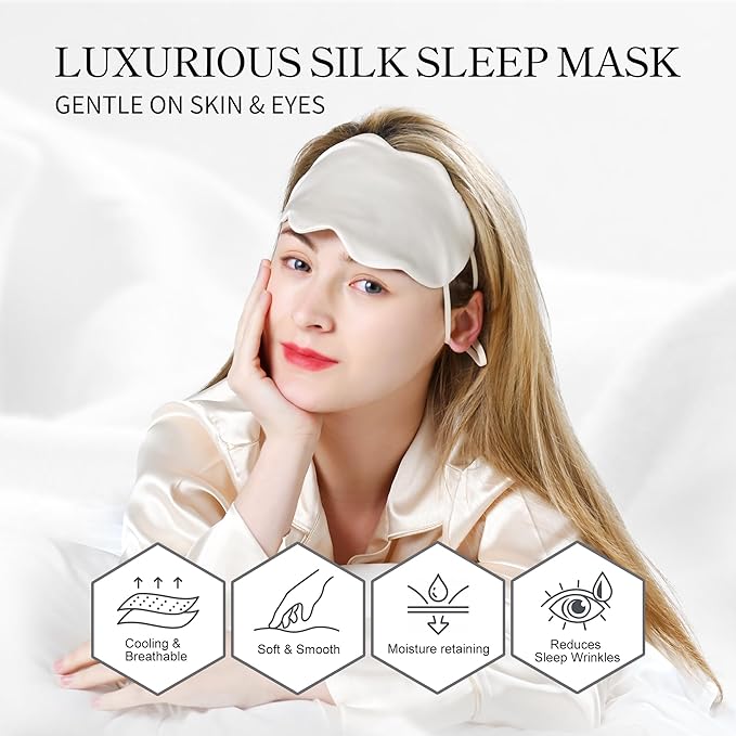 100% Pure Mulberry Silk Sleep Mask, 19 Momme Cloud Shape Blackout Eye Mask for Women/Toddlers, Adjustable Cooling Silk Eye Mask for Sleeping, Gifts for Her/Kids, Lavender