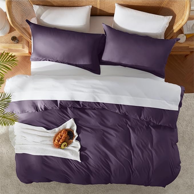 Nestl Queen Duvet Cover Set with Comforter Insert - Purple 4 Piece 90x90 Duvet Cover & 2 Pillow Shams with White Quilted Down Alternative Comforter, Ultra Soft, All Season