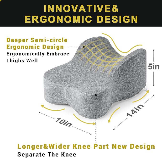 anzhixiu Long Knee Pillow for Side Sleeper Fully Support Thighs and Knees for Sciatica, Back, HIPS, Knees, Joints Pain Relief - Leg Pillow for Side Sleeping Between Legs Aligns Spine- Pure Gray