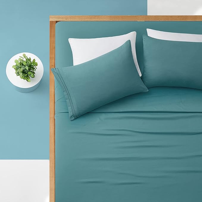 Manyshofu Extra Deep Pocket Full Size Sheets Set - Hotel Luxury 1800 Thread Count Sheets & Pillowcases - Kids Bedding Set up to 24" Mattress - Teal Bed Sheets 18-24 Inch Deep Pockets - 4 Piece