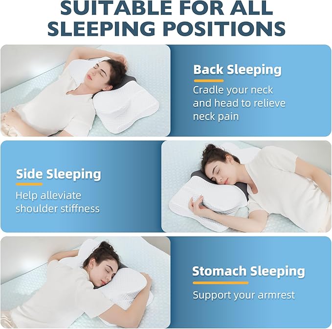 Cervical Neck Pillow for Pain Relief, Ergonomic Memory Foam Pillow for Sleeping, Orthopedic Bed Pillow Neck Support Pillow, Contour Pillows for Side Back Stomach Sleepers