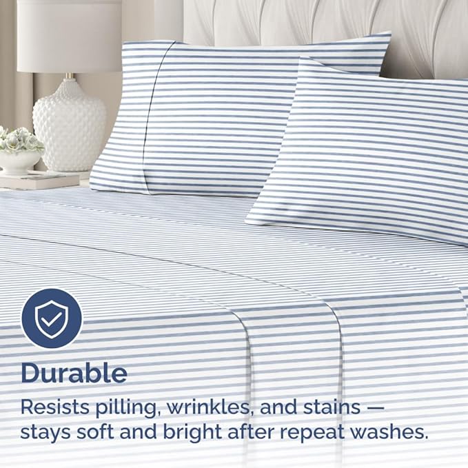 King Standard Pillow Cases Set of 4 - Soft Hotel Quality Pillowcase Covers - Comfy Bedding for Women, Men, Kids & Teens - Machine Washable Pillow Protectors - 4 Piece Set - King Standard Blue Stripes