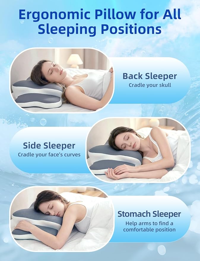 lazyzzz Cervical Neck Pillow for Neck and Shoulder Pain Relief, Memory Foam Pillow, Ergonomic Contour Side Sleeper Pillows, Soft Cooling Orthopedic Pillow for Side Back Stomach Sleepers