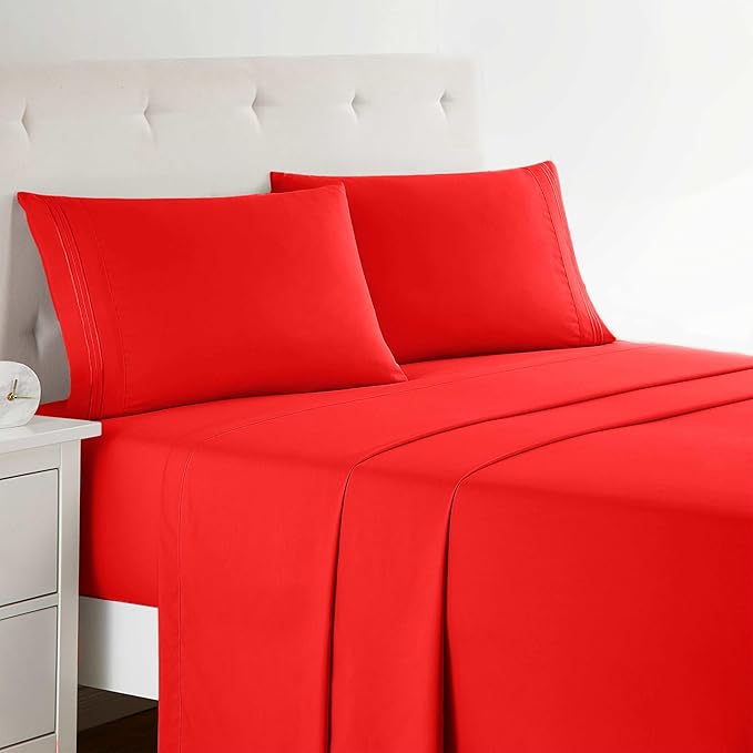 Clara Clark King Sheets Set, Deep Pocket Bed Sheets for King Size Bed - 4 Piece King Size Sheets, Extra Soft Bedding Sheets & Pillowcases, King Cherry Red