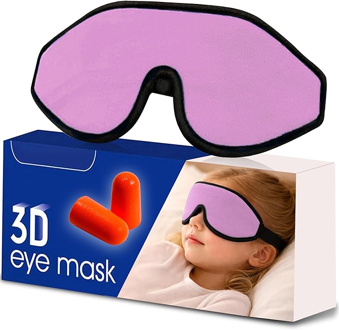 3D Sleep Mask for Kids, Light Block Sleeping Blindfold Memory Foam Contoured Eye Mask for Sleep, Adjustable Strap Eye Cover and Travel Sleep Mask for Boys Girls,Light Blue