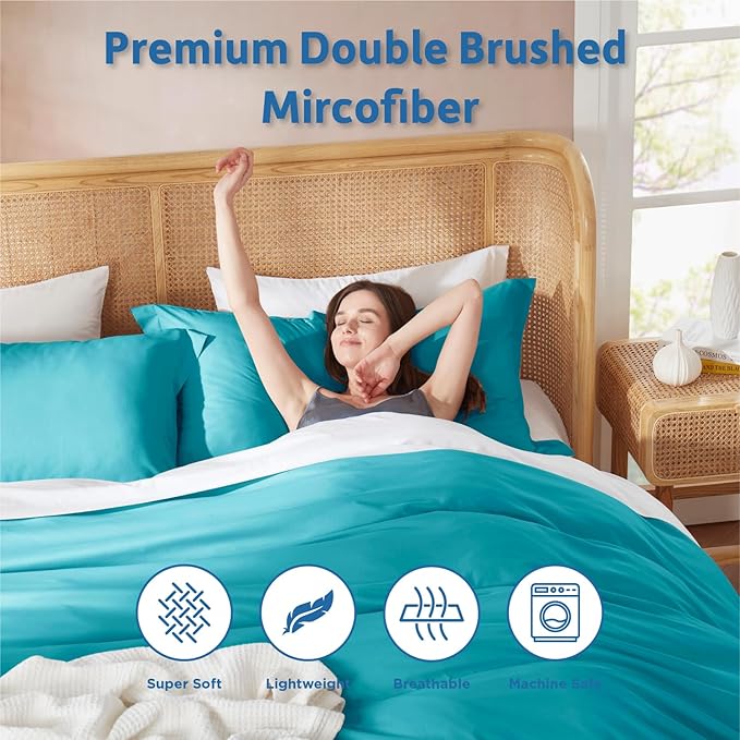 Nestl Twin Duvet Cover Set with Comforter Insert - Teal 3 Piece 68x90 Duvet Cover & 1 Pillow Sham with White Quilted Down Alternative Comforter, Ultra Soft, All Season