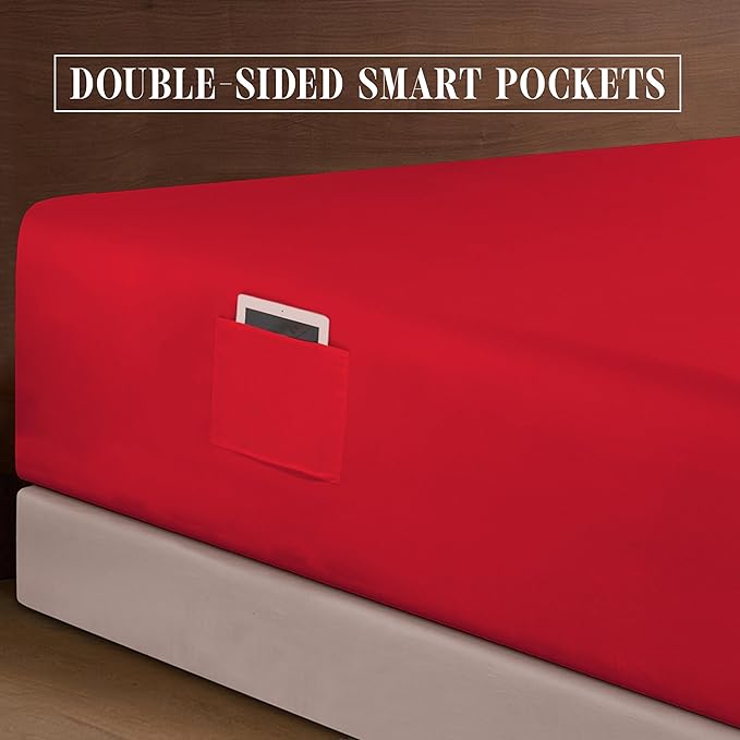 Elegant Comfort Luxurious 1500 Premium Hotel Quality Microfiber 4-Piece Sheet Set, 18-24 Inches Deep - Extra Deep Pocket Sheets - Ultra Soft 4PC Deep Pocket Sheets, California King, Red