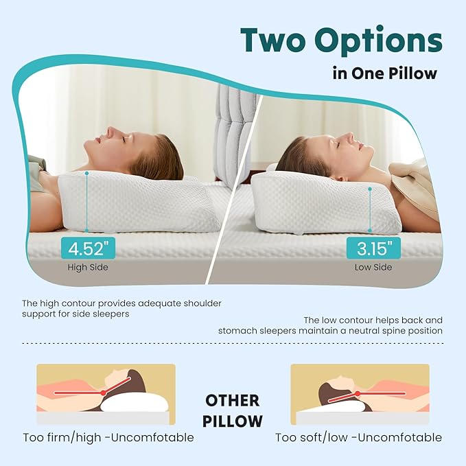 NEWBULIG Cervical Neck Pillow, Ergonomic Memory Foam Pillow for Neck Pain Relief, Contour Bed Pillow with Neck Support for Side, Back & Stomach Sleepers, King, White
