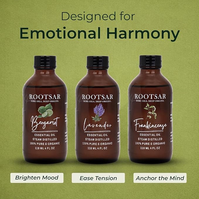 Lavender, Bergamot & Frankincense Essential Oils Set – 100% Pure Aromatherapy Diffuser Oils for Stress Relief, Meditation, Emotional Balance & Relaxation – Premium Grounding Essential Oil Trio