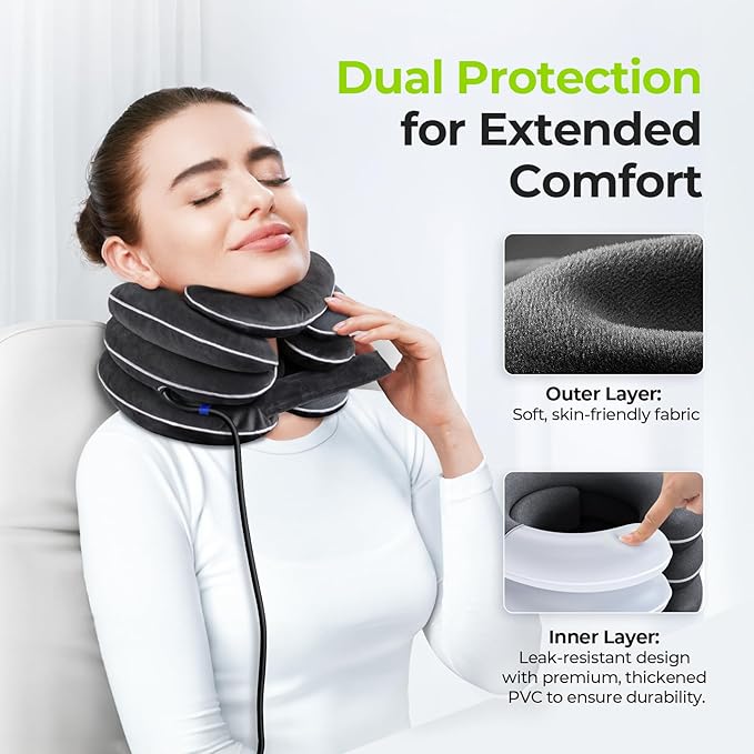 AUVON Inflatable Neck Stretcher for Cervical Traction, Cervical Stretcher with 3-Layer Design in Varying Sizes for Instant Relief, Neck Brace Pillow for Neck Support, Decompression Home Use, M Size