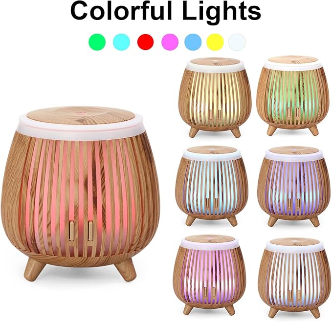 Essential Oil Diffuser Humidifier Diffuser Aroma with LED Mood Light, 140ML Tank Capacity, USB Powered, Quiet Operation for Home Office Bedroom Car Travel(Light Wood Grain)