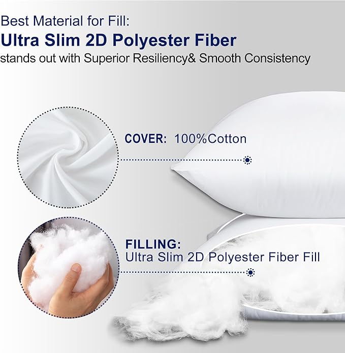 HITO 26x26 Pillow Inserts (Set of 2)- 100% Cotton Covering Down Alternative Throw Pillows White for Couch Bed Sofa