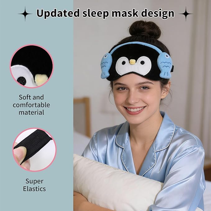 PERFECTSIGHT Sleep Eye Masks, Cute Penguin Sleep Eye Cover Lightweight Adjustable Eyeshade Mask Cover for Women Men Sleep Travel Nap, Fish Headphone