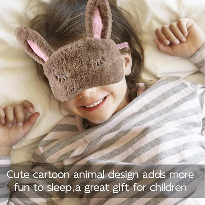 Cute Animal Sleeping Mask Sleep Mask, Soft Plush Rabbit Eye Mask for Travel Nap Sleeping Blindfold Eye Cover Eyeshade for Adult Kids Girls Teens Men Women - Rabbit, Brown