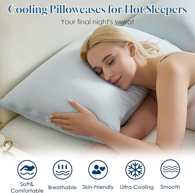 CHOSHOME Cooling Pillow Cases Zipper Pillow Covers Q-Max > 0.45 Zippered Pillowcases for Hot Sleepers, Soft, Breathable, Skin-Friendly, 2 Pack (Queen, 20"x30", Ice Blue)