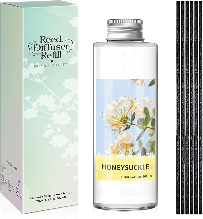 SCENTORINI Reed Diffuser Oil Refill, Honeysuckle Essential Oil 6.76 Fl Oz, Natural Long Lasting Aromatherapy Fragrance Oil for Home Bedroom Bathroom Office Spa Air Freshener Home Decor
