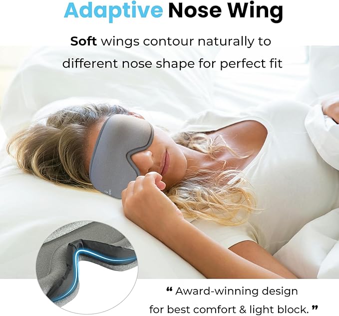 3D Sleep Mask for Women & Men, 100% Blackout Eye Mask for Sleeping, Zero Pressure Deep Sleep Blindfold with Adjustable Strap for Side Sleepers, Airplane Travel, Silver Grey