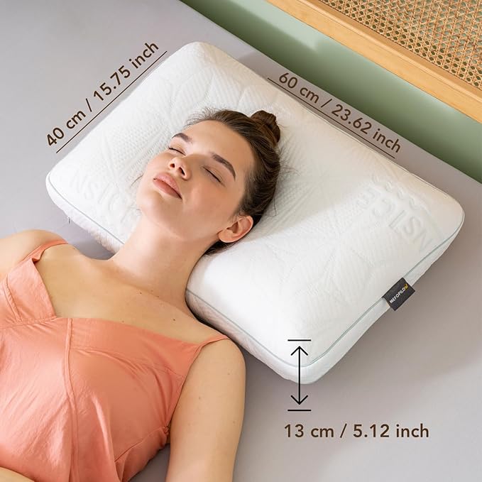 Cooling Memory Foam Pillow for Sleeping 23.62x15.75x5.12 inches, Viscoelastic, Ergonomic, Orthopaedic Neck Support Pillow, Back, Stomach, Side Sleeper, White