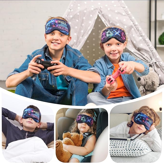 2 Pcs Sleep Mask for Kids Boys, Silk Eye Covers for Sleeping, Adjustable Strap & Light Blocking Design, Adult Children's Bedtime Blindfold for Travel and Home Use with Gift Box