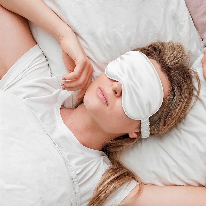 Silk Sleep Eye Mask 4 Pack Mulberry Silk Sleep Mask Eye Cover Blindfold with Elastic Strap Cute Satin Soft Eyeshade Masks for Women Night Sleeping Travel Nap (Pink) (White)