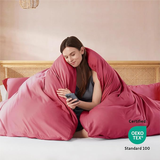 Nestl Queen Duvet Cover Set with Comforter Insert - Burgundy Red 4 Piece 90x90 Duvet Cover & 2 Pillow Shams with White Quilted Down Alternative Comforter, Ultra Soft, All Season