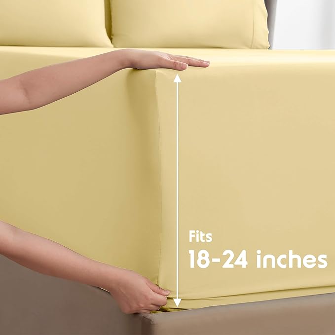 Nestl Extra Deep Split King Sheet Set - 7 Piece Breathable & Cooling Sheets - Hotel Luxury Bedding Set w/18-24 Inch Deep Pockets - Easy & Secure Fit - Super Soft, Wrinkle Free & Comfy - Custard Yellow