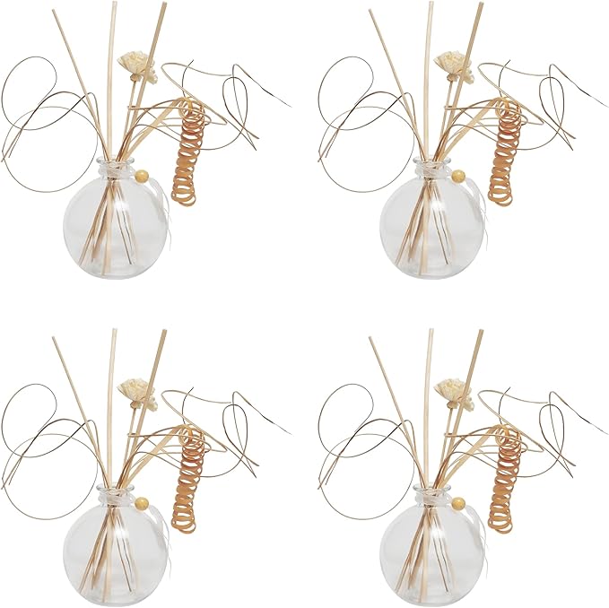 Hosley Glass Diffuser Bottles with Reeds Set of 4 for Home Decor, Aromatherapy, Birthday Gifts for Women, Room Decor - Elegant Home & Office Gift Set (Oil Not Included)