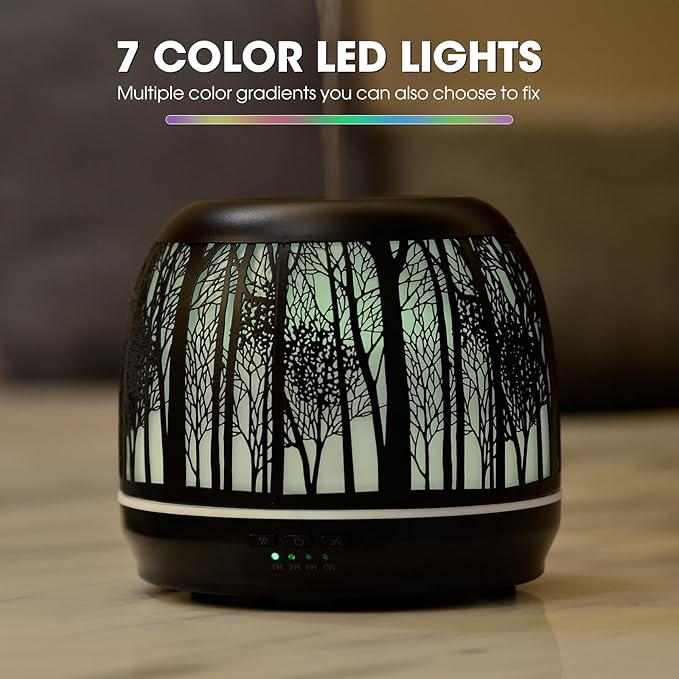Large Essential Oil Aromatherapy Diffuser for Home Bedroom Metal Hollow Decorative Room Ultrasonic Air Scent Mist Aroma Diffuser 500ML Defusers -Black