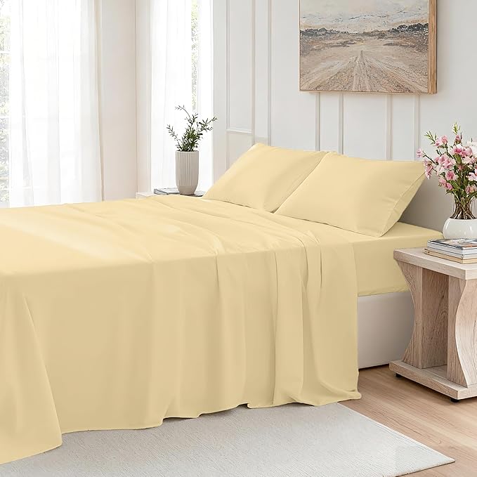 King Size 4 Piece Sheet Set - Comfy Breathable & Cooling Bed Sheets Set, Soft and Wrinkle Free, Deep Pockets, Easy & Secure Fit, Hotel Luxury Bedding for Women, Men - Oeko-Tex - Beige