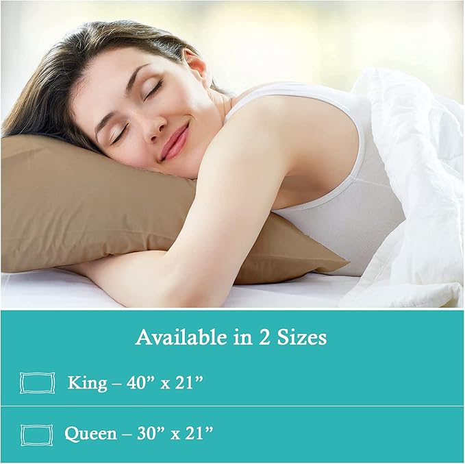 Set of 2 Pillow Cases 600 TC 100% Egyptian Cotton Long Staple Pillowcase, Silky Soft, Shrink & Pilling Proof, Luxurious Hotel Class (Queen,Taupe)