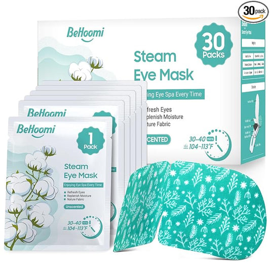 BeHoomi 30Packs Steam Eye Mask, Heated Eye Mask Warm Compress for Eyes, Self Heating Disposable Steam Mask for Home Sleep, Spa, Travel Essentials & Relaxation Gifts, Mothers Day Gifts (Unscented)