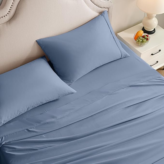 Twin Sheets Set, 3 Pieces Hotel Luxury Soft Microfiber Bed Sheets Set, Up to 16" Deep Pockets, Oeko-Tex Sheets with Elastic, Breathable, Wrinkle Free (Grey Blue, Twin)