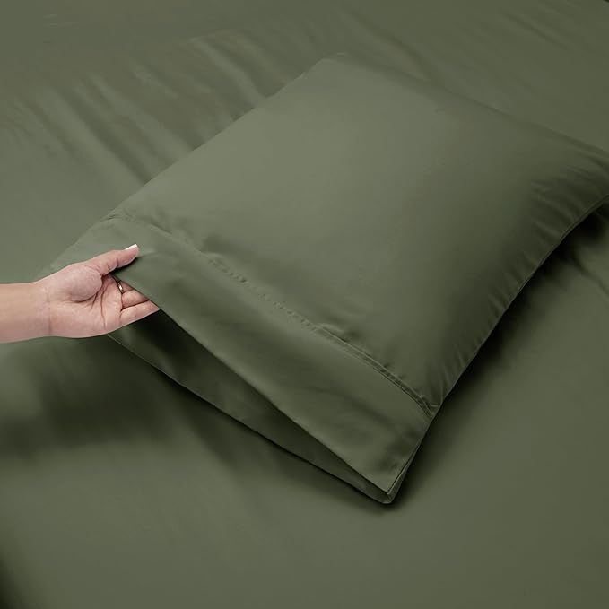 Nestl Twin Size Sheet Set, 4 Piece Extra Deep Pocket (18-24 inches), Microfiber, Hotel Luxury, Soft, Breathable, Wrinkle-Free, Easy to Care, Olive Green
