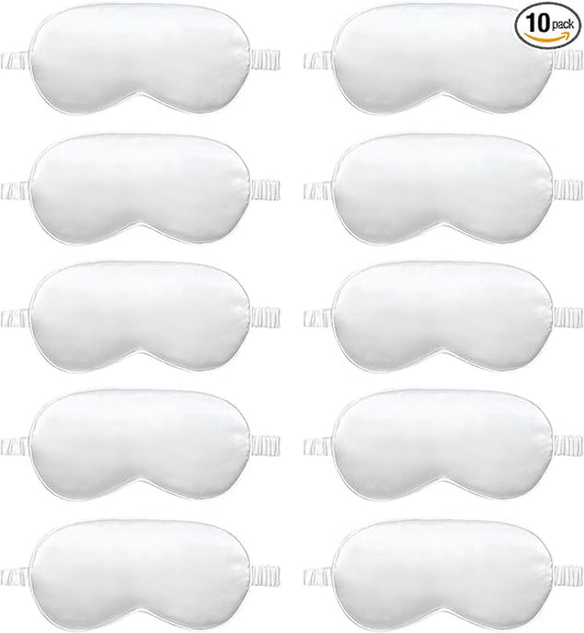10 Pack Sleep Mask,Silk Eye Mask,for Night Sleeping,Office, Travel,Party Games,Suitablefor Men/Women (White)