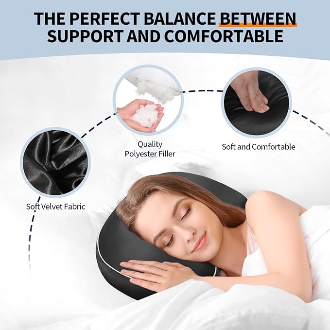 Ear Piercing Pillow with Hole for Side Sleepers for CNH and Ear Pain Inflammation Pressure Sores, Cotton and Polyester Adjustable Filling and Washable Ear Guard Pillow (Light Black Silk)