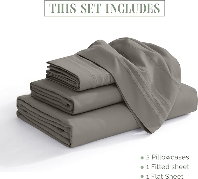 Elegant Comfort Luxurious 1500 Premium Hotel Quality Microfiber 4-Piece Sheet Set, 18-24 Inches Deep - Extra Deep Pocket Sheets - Ultra Soft 4PC Deep Pocket Sheets, California King, Gray